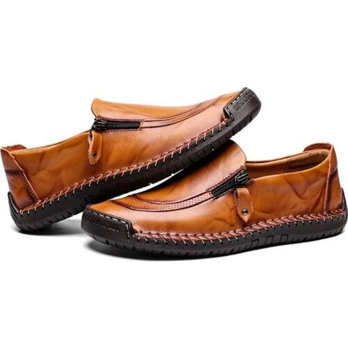 Genuine Leather Mens Casual Shoes Luxury Brand Mens Loafers Flats Breathable Slip on Black Driving Shoes Plus Size 38-47