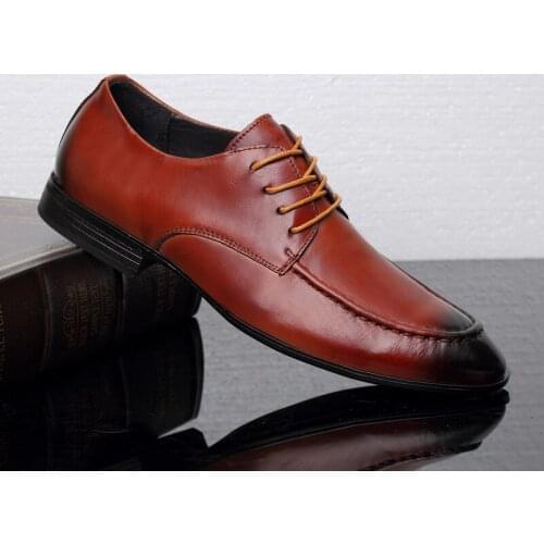 Mens Dress Shoes Genuine Leather Lace Up Wedding Formal Oxfords Vintage Business Office Shoes For Men High Quality Derby Shoes