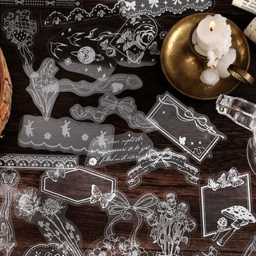 Chzimade 30Pcs Vintage Floral Stickers Set PET Transparent Flower Stickers Junk Journal Scrapbooking Happy Planner Diy Crafts