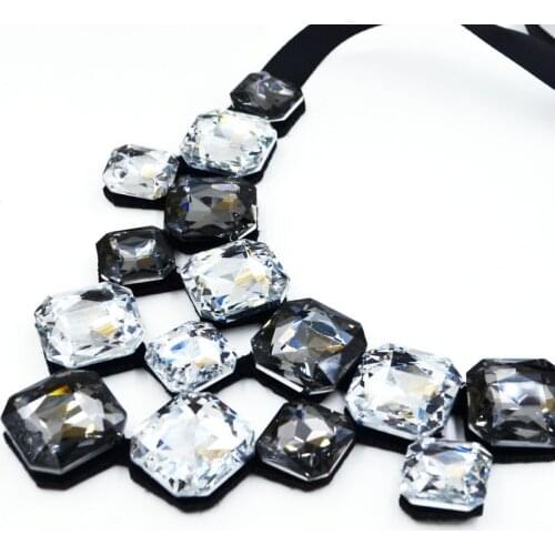 2018 new color square crystal necklace bright jewelry for women Ribbon Choker Bib Collar statement necklace