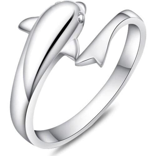 New Girls High Quality Jewelry Wholesale Fashion Cute Dolphin Ring Adjustable Wedding 925 Sterling Silver Rings for Women