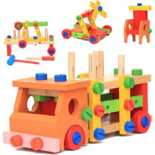 New Wooden Toys Multi-function Tapping Disassembly and Assembly Nut Car Combination Hands-on Educational Toys Gifts for Children