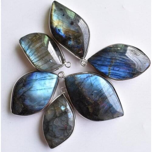 New beautiful natural Labradorite Copper Edging Irregular charms Pendants For jewelry making 6pcs/Lot Wholesale free shipping