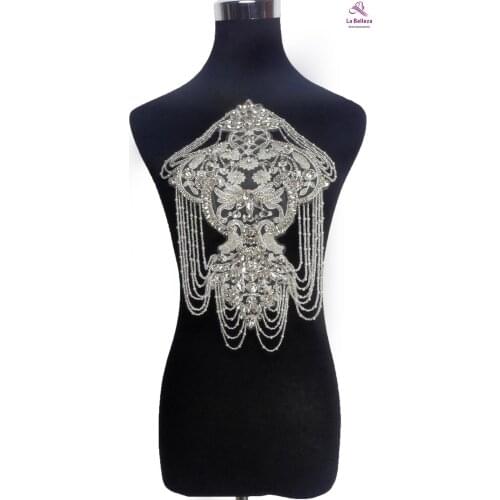 New large silver ,handmade beaded embroidery collar applique accessories diy cheongsam patch 20*35 cm by piece