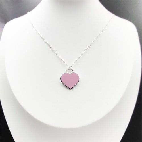 Sterling Silver Necklace Womens Enamel Heart Pendant European And American Popular Style Brand Jewelry Gifts