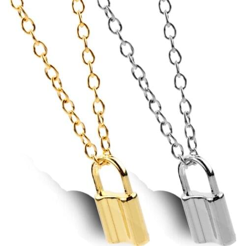 New Arrival Fashion Punk Style Necklace Jewelry Padlock Shape Enamel Metal Pendant Necklace Link Chain 2Colors Choker Necklace