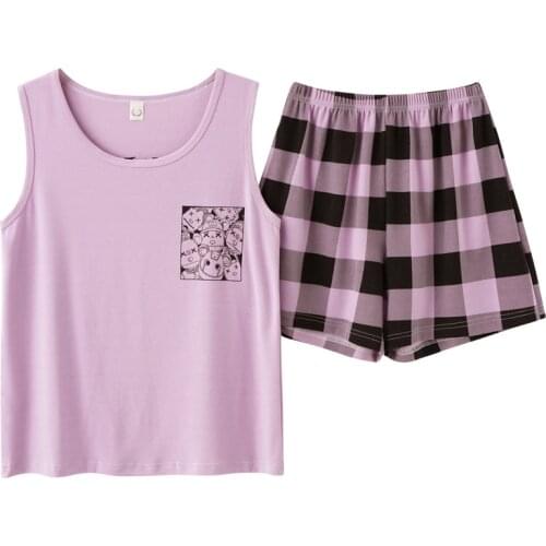 BZEL Simple Sleepwear Pyjamas Womens Pajamas Cotton Short Sleeve Ladies Pijama Sets Homewear Cute Cartoon Lounge Wear T-shits