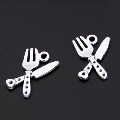 30pcs Silver Color Knife And Fork Charms Pendant Utensils Jewlery Finding A2466