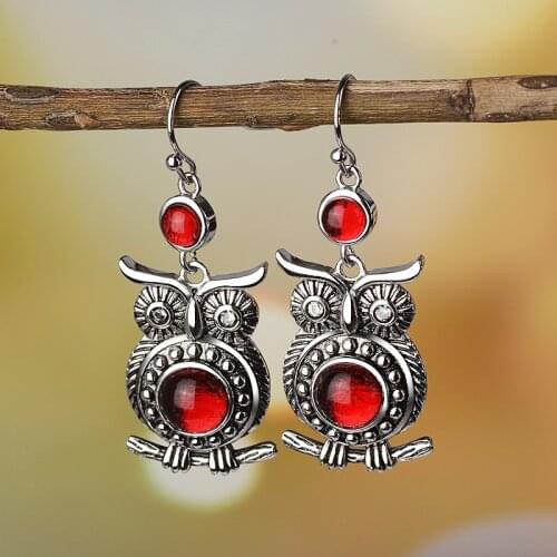 Retro 925 Silver Natural Chalcedony Inlaid owl Earrings Jadeite Chalcedony Amulet Fashion Jewelry Gifts Women