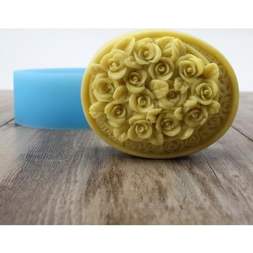 Silicone Soap Mold Handmade Oval with Rose Relief Resin Mould