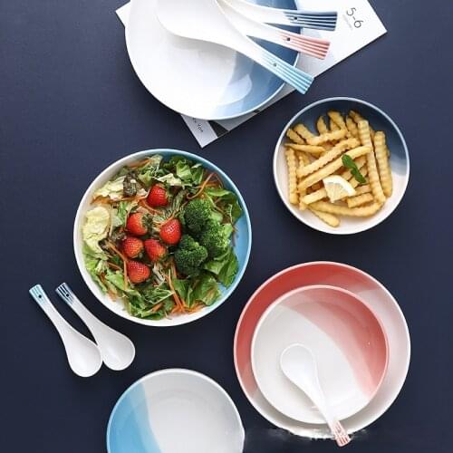 Ins Pink Dessert Dish Creative Gradient Color Matching Ceramic Plate Steak Western Dish Dish Household Tableware Spoon Set