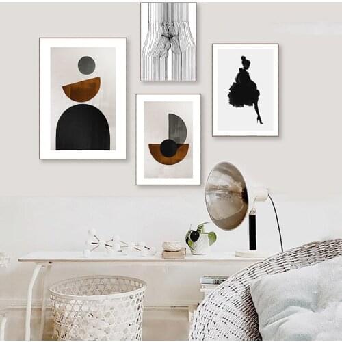 Abstract Lines Kiss Nordic Geometric Canvas Painting Decorative Picture Wall Poster For Living Room Decoration Home Decor
