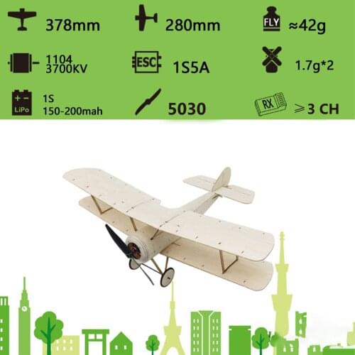 DWH K06 Sopwith Pup RC Airplane Balsa Wood Aircraft 378mm Wingspan Outdoor Flight DIY Assembly Model PNP Version with Motor ESC
