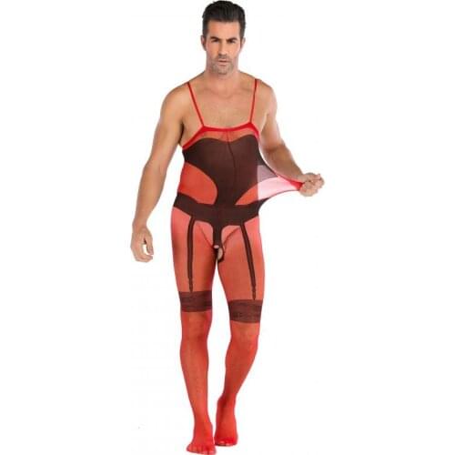 Sexy Lingerie Bodystockings Men Fishnet Open Crotch Catsuit Erotic Bodysuit Sleepwear Crotchless Jumpsuit Teddy Porn Underwear