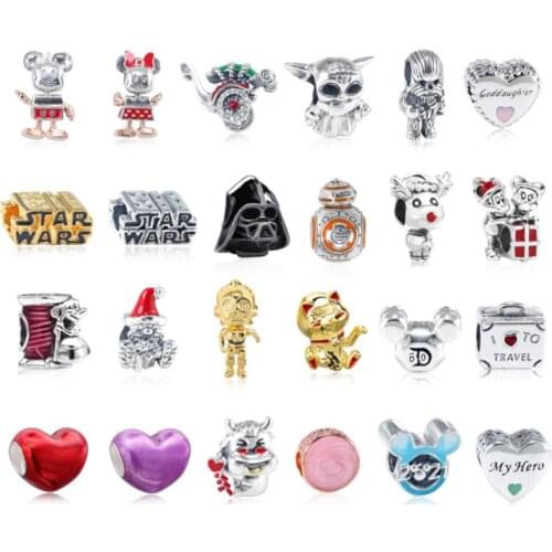 New Arrival Fashion Sterling Silver Heart Charm Alien Charm Mouse Charm Robot Animal Cat Charm fitting Famous Europen Bracelet