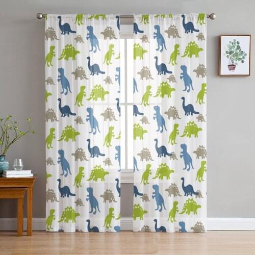 Cute Cartoon Dinosaur Silhouette Sheer Curtains for Living Room Kitchen Tulle for Windows Voile Yarn Curtains for Bedroom