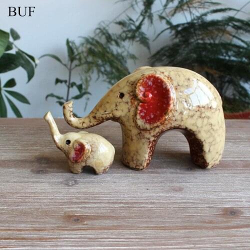 BUF 2Pcs/Set Modern Abstract Elephant Statue Ceramic Ornaments Home Decoration Accessories Gift Geometric Ceramic Sculpture