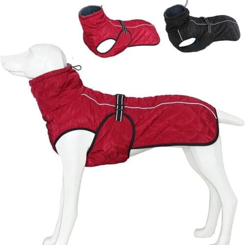 Outdoor Dog Jacket Waterproof Reflective Pet Coat Vest Winter Warm Cotton Pet Clothing for Large Middle Labrador Black Red
