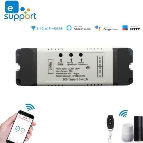 2CH WIFI Smart Switch Controller For Garage Door Opener work with Alexa Echo Google Home eWeLink APP Control No Hub Require