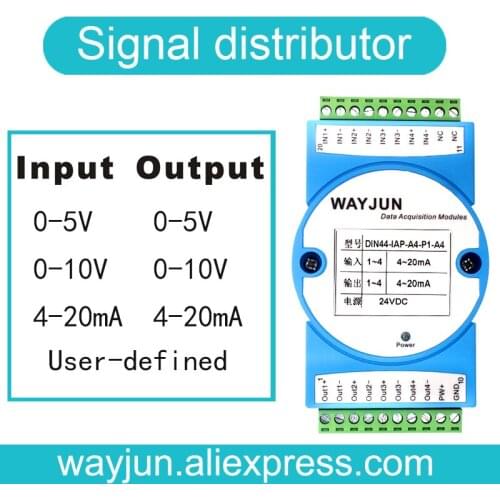 WAYJUN DIN 44 series 0-5V to 4-20ma four-in-four analog signal Isolator / transmitter 0-10V(current / voltage)