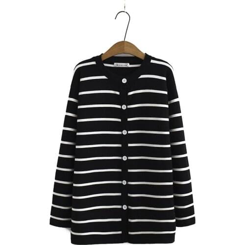 Plus Size XL-3XL Women Autumn Winter Cardigan Large Size Striped Sweaters