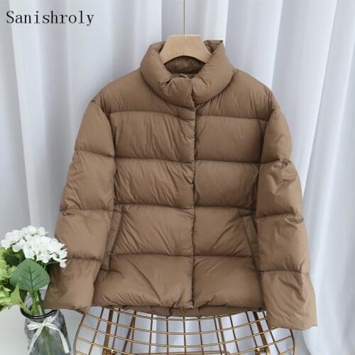 2021 Autumn Winter Coat Warm Thcken White Duck Down Jacket Parka Women Casual Stand Collar Female Fashion Slim Short Bread Coats