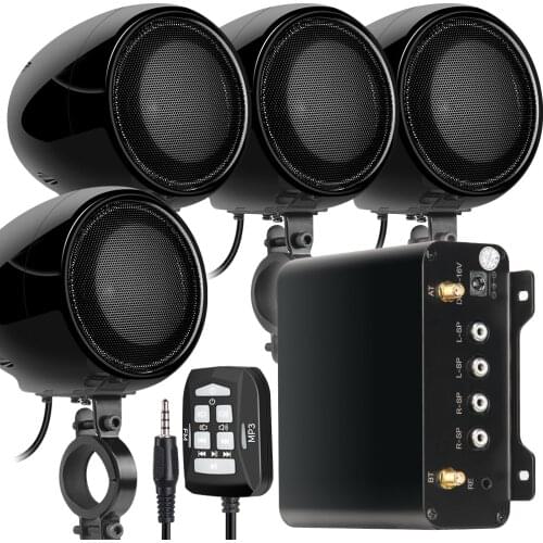 4 Channel Bluetooth Waterproof ATV UTV RZR Motor Stereo Speakers Audio FM USB SD