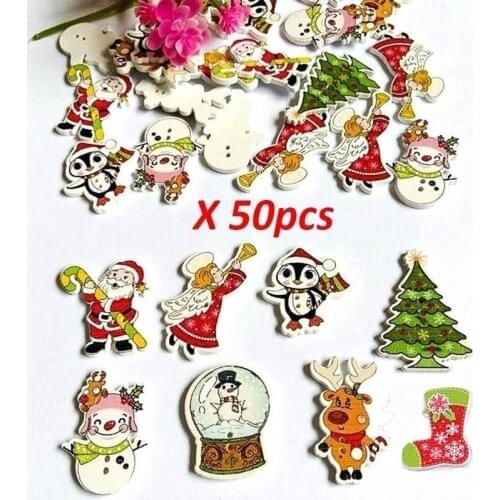 50Pcs/Bag 2-Holes Cartoon buckle Mix Christmas Star Candles Santa Sock Craft Sewing DIY Materials Buttons