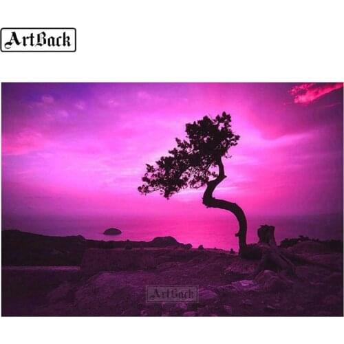 5d diamond painting tree purple sky full square & round landscape diamond mosaic canvas diamond art sticker 20x30cm