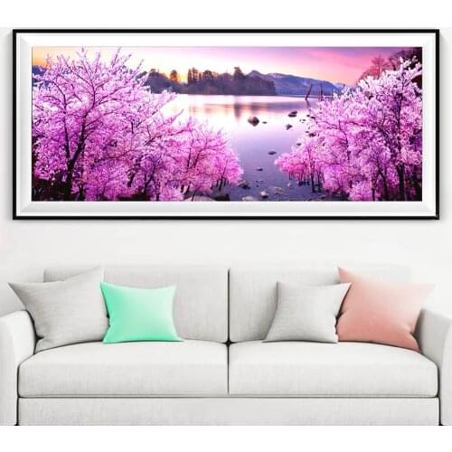 5D Diy Diamond Painting Cherry Blossoms Diamond Embroidery Lake Mountain Cross Stitch Mosaic Home Decoration Wall Sticker