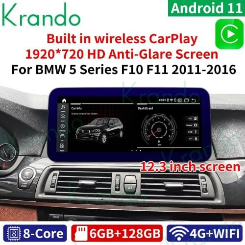 Krando Android 10.0 4G 64G 12.3'' Car Navi Audio For BMW 5 Series F10 F11 2011-2016 NBT CIC Multimedia Radio Stand Screen WIFI