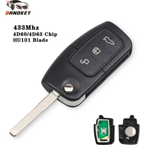 Dandkey Flip Key 3 Button 433MHZ 4D60 Chip Car Remote Key For Ford Fusion Focus Mondeo Fiesta Galaxy Automobile HU101 FO21 Blade