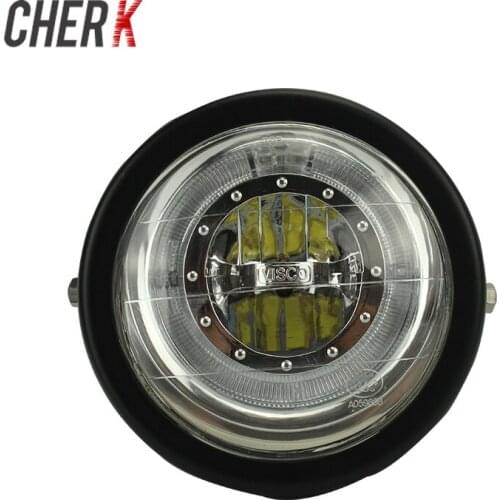 Cherk Motorcycle 35W LED Headlight Amber Headlamp Grill Side Mount Cover With Bracket For Harley CG125 Retrofit Retro