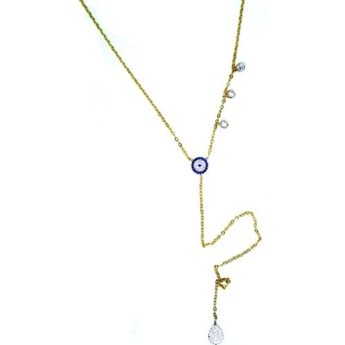 New Arrive gold Color long chain pendant Y Sexy necklace evil eye drop cz charm Women Jewelry delicate choker necklace 33+8cm