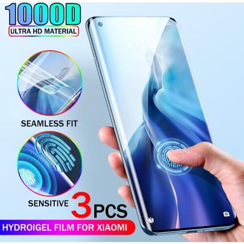 1000D 3PCS HD Hydrogel Film For Xiaomi Mi 11 Ultra Screen Protector For Xiaomi Mi 11 Lite 10T 9T Pro Note 10 9 8 11i 9SE A3