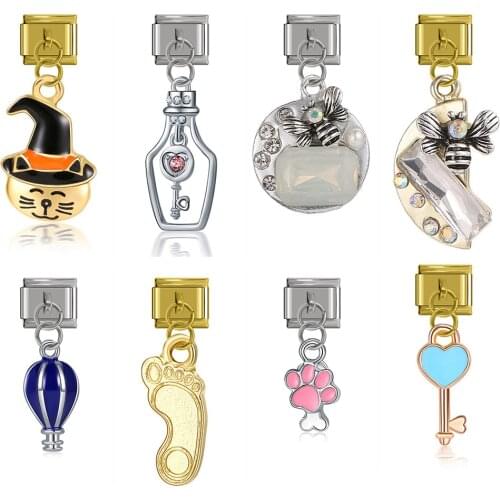 Hapiship 9mm Width Original Daisy Spider Heart Key Footprints Hot Air Balloon Italian Charm Fit Bracelet Jewelry Making DJ270