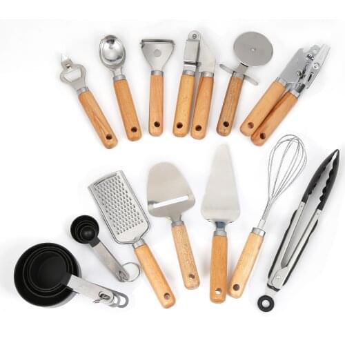 Stainless Steel Wooden handle Kitchen Tools Corkscrew Ball picker Cake wheel Gourd Grater Cheese Knife Can Opener Whisk