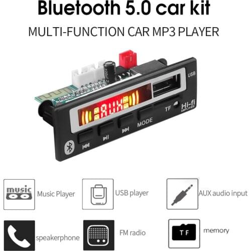 Kebidu 5V 12V MP3 WMA WAV Decoder Board Bluetooth 5.0 Color Screen Support USB AUX TF FM Radio with remote control