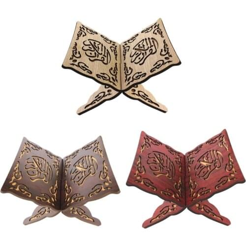 Eid Mubarak Book Shelf Wooden Islam Bible Books Storage Display Rack Retro Kuran Quran Holy Book Stand Holder Desk Decoration
