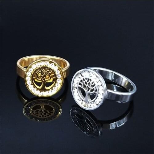 1pcs Tree of Life Crystal Stainless Steel Rings Women Jewellery Gold/Silver Color Rings Jewelry anillo acero inoxidable R11S05