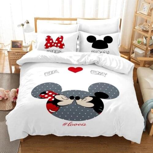 Disney 3D Printed Mickey Minnie Mouse Pattern Bedding Set for Girls Bedroom Decor Double Queen Size Duvet Bed Cover Pillowcase