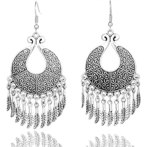 LosoDo personality exaggerated European and American earrings creative leaf tassel earrings bohemian vintage earrings jewelry