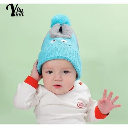 Yundfly Cute Cartoon Print Infant Hats Autumn and Winter Fashion Warm Knitting Wool Cap Baby Headwear Hair Accessories Kids Gift
