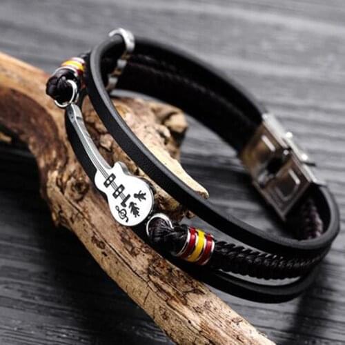 Musical Instrument Multilayer Bracelet Men Casual Fashion Braided Leather Bracelets for Womens Guitar Cuff Strap Rope Bangle New