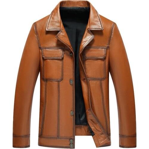 Mens Leather Jacket Vintage Genuine Leather Jacket Men Coat Spring Autumn Cow Leather Jackets Jaqueta De Couro 18-87057 YY503