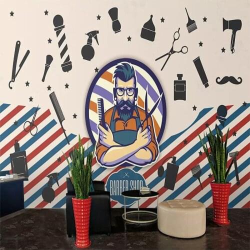 Customize Any Size Mural Wallpaper 3D Retro Trend Fashion Beauty Salon Decoration Wall Cloth Barber Shop Background Wall Fresco