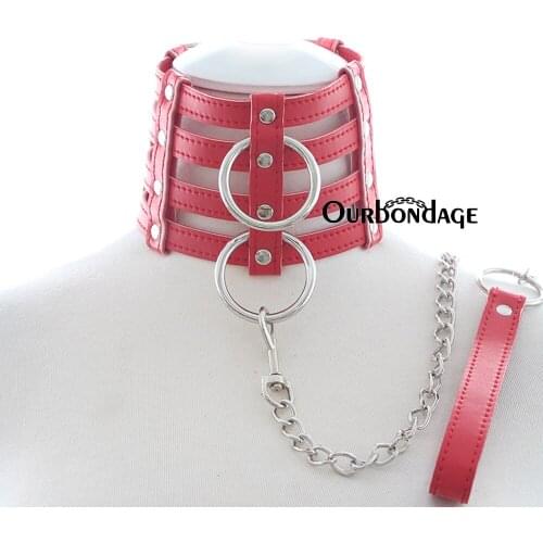 Ourbondage 2 Color PU Leather Fourth Strap BDSM Collar Sex Slave Necklace with Leash For Women Fetish Adjustable Sex Toys