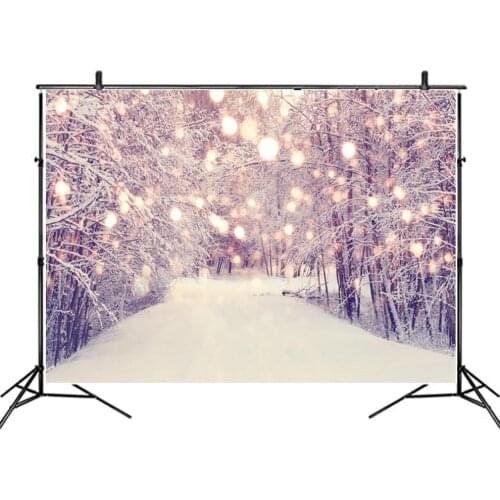 Landscape Backdrop Winter Lights and Snow Scenery Party Photography Background Holiday Celebration Photo Booth Studio Decor