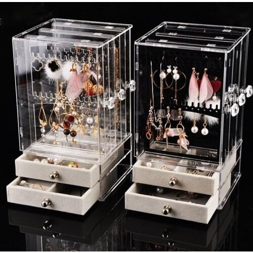 Plastic Jewelry Organizer Dust-proof Earrings Holder Jewelry Storage Drawer Box Necklace Display Stand Jewelry Storage Rack Ring