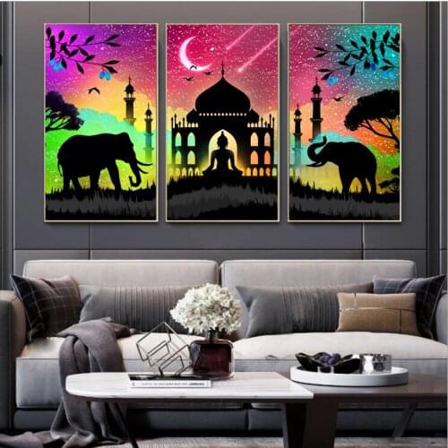 Yoga Elephant Pattern Print Canvas Painting Wall Art Picture for Living Room Home Decor